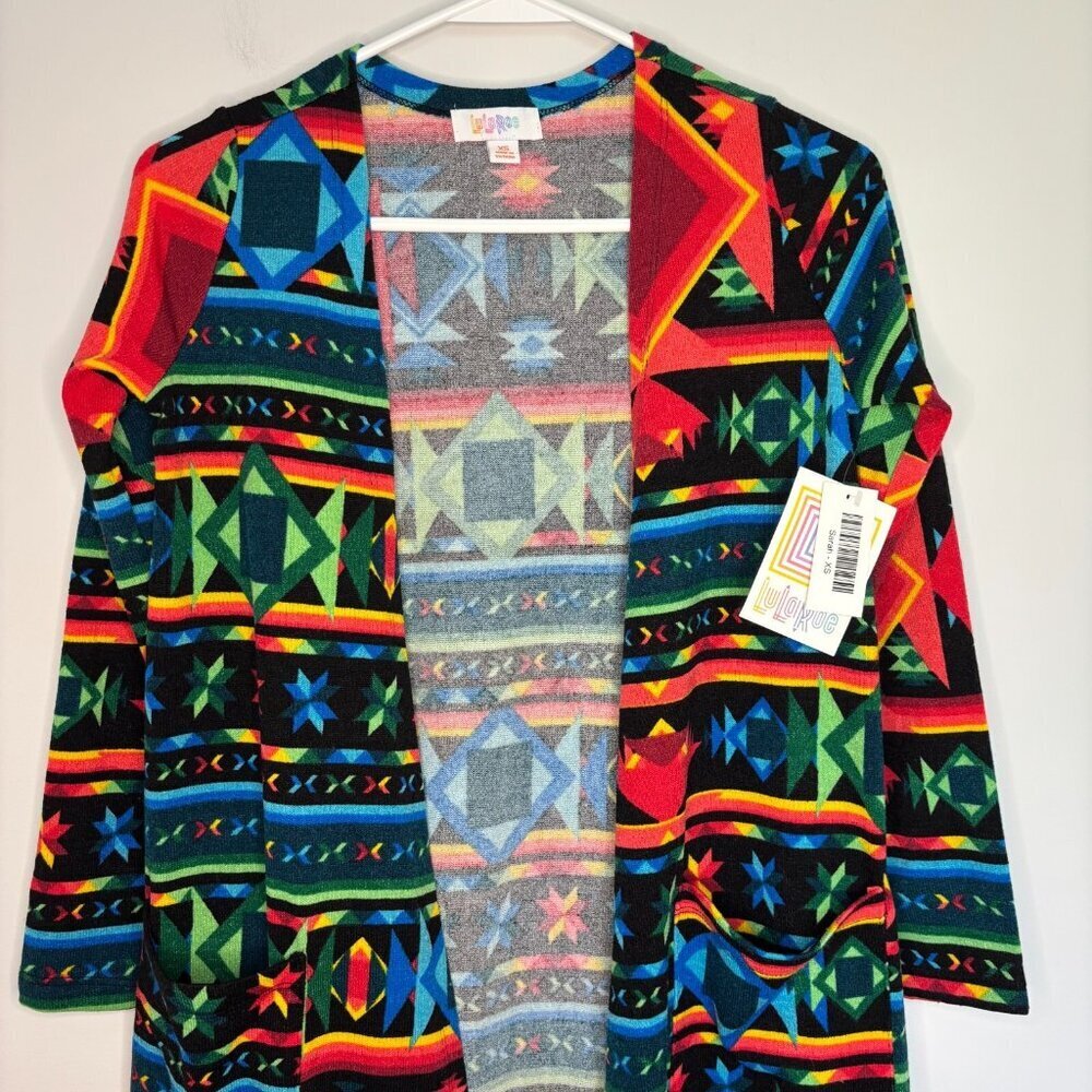 Lularoe New Sarah Duster Women's Xs Stretch Aztec Design Colorful Long Sleeve